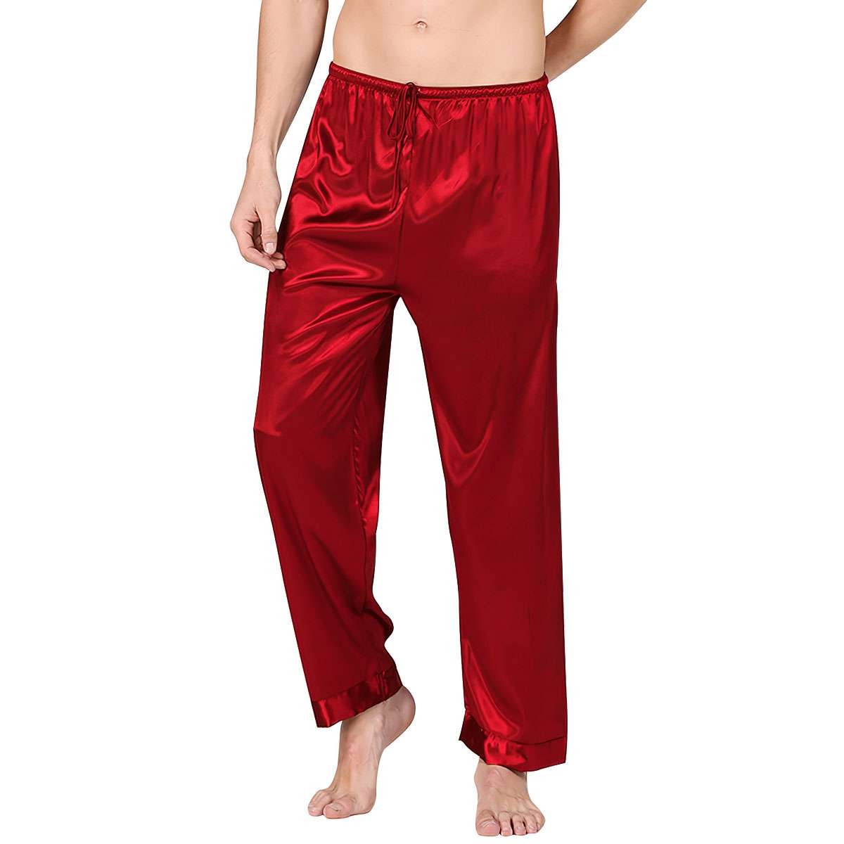 Men’s Satin Silk Pajama Pant, Soft Mens Lounge Pants Sleep Bottoms w/Drawstring