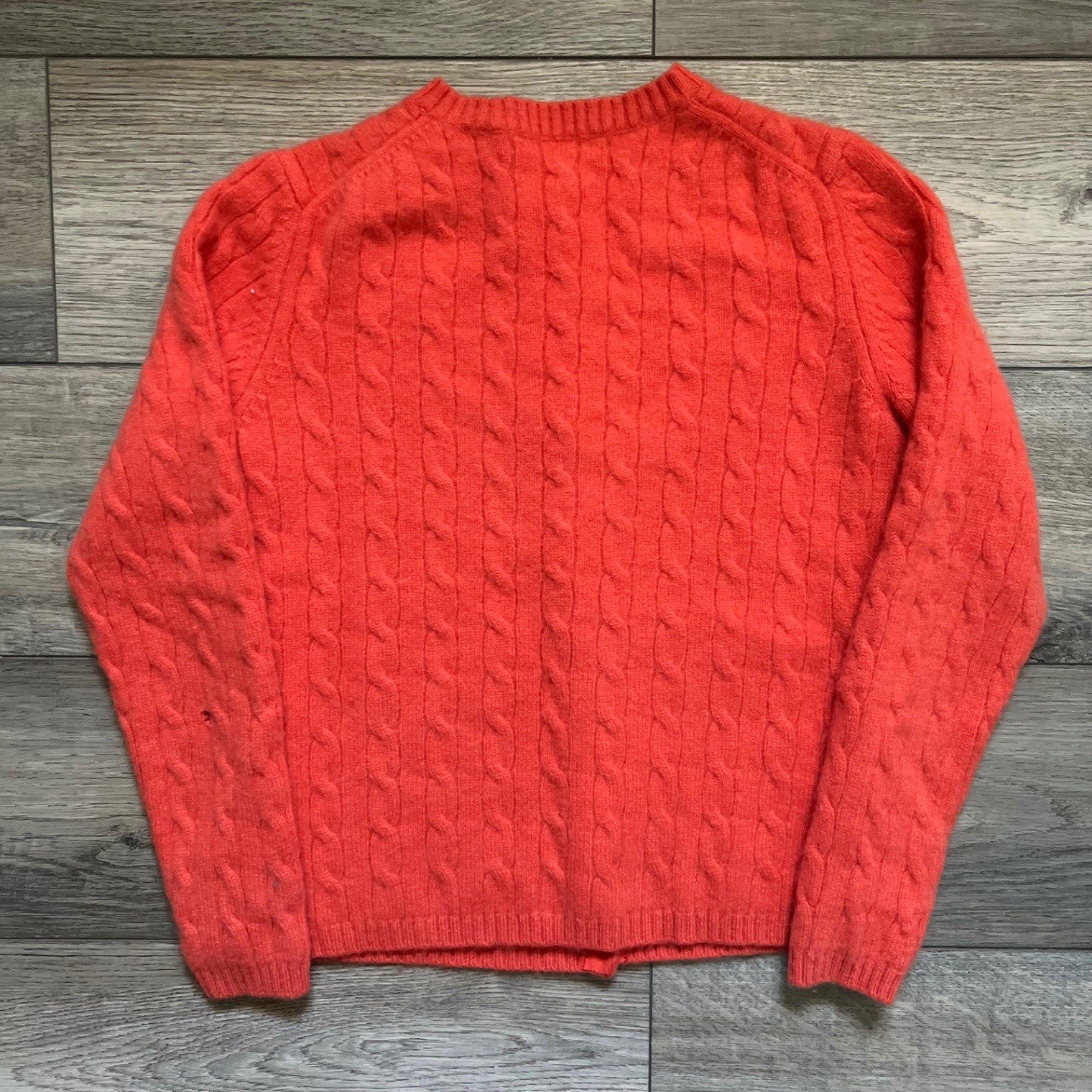 Lord & Taylor Women’s M Cardigan Cable Knit Sweater 100% Cashmere Coral