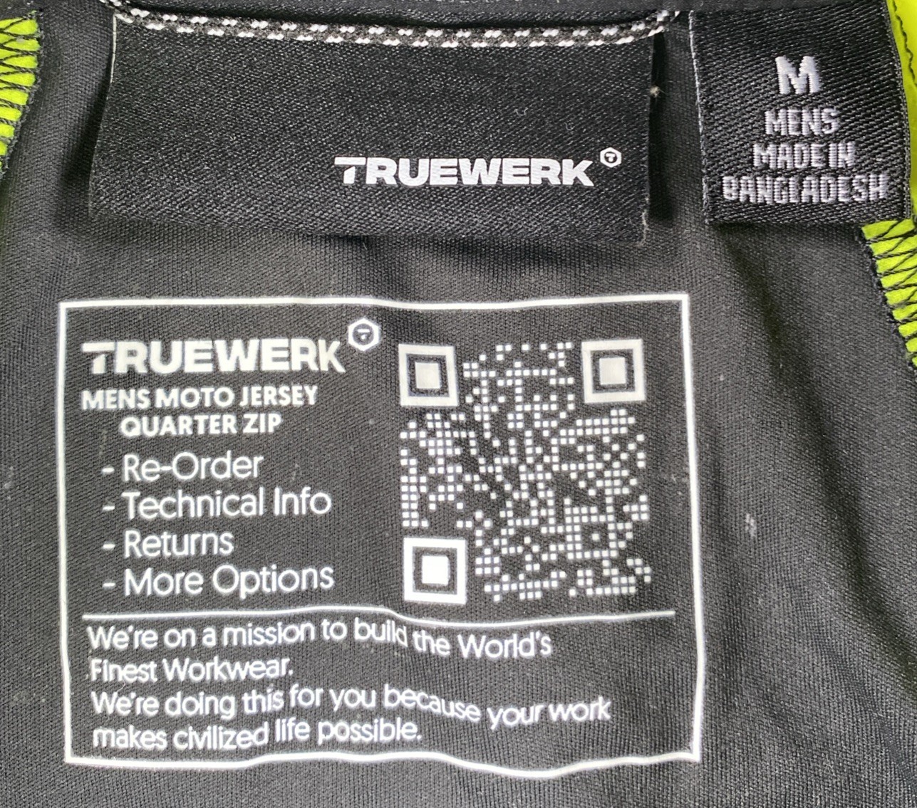 Truewerk Moto Jersey Quarter Zip Men’s Medium Black Yellow Reflective