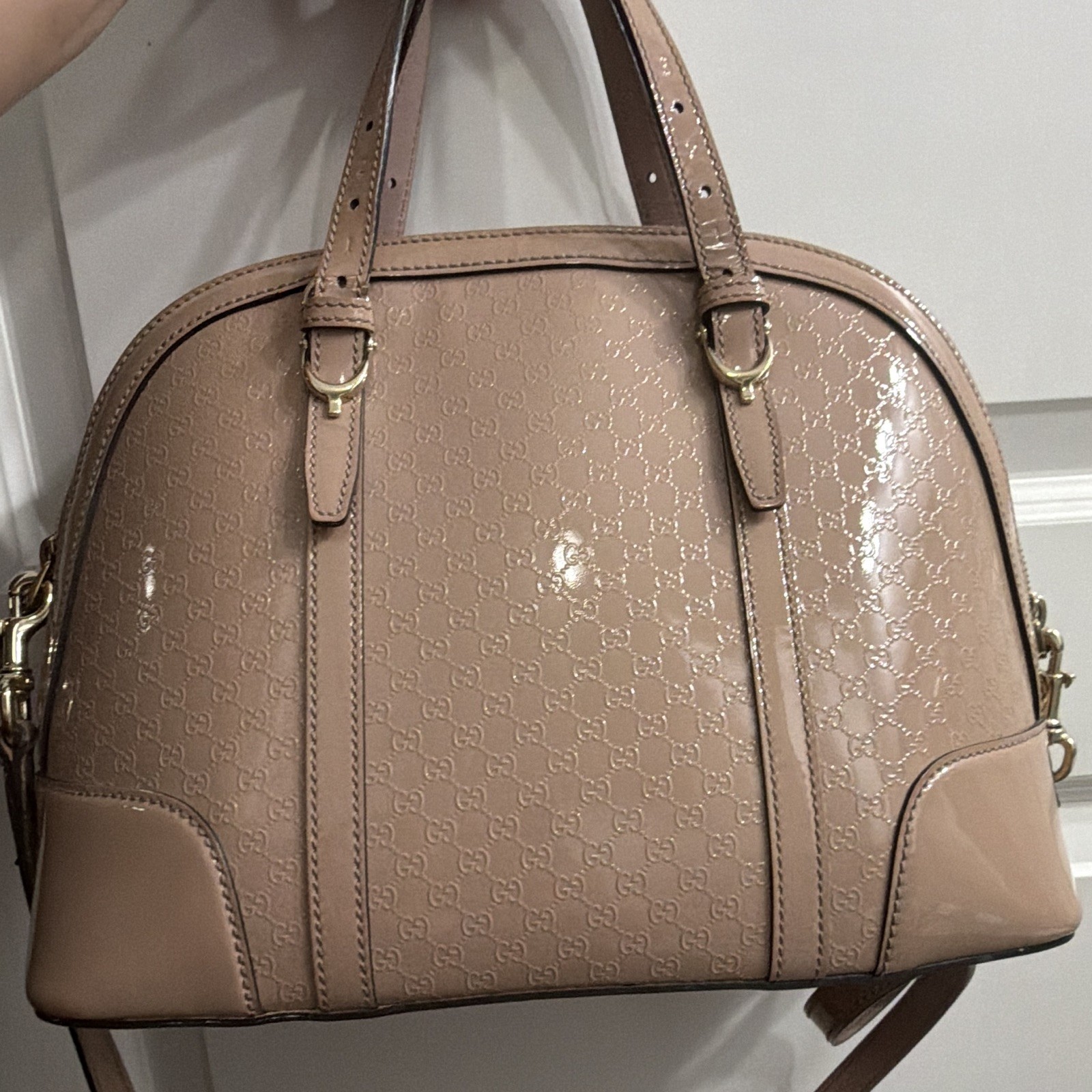 Gucci Gray Dome Satchel Top Handle Bag Detachable Strap Zip Dust Bag