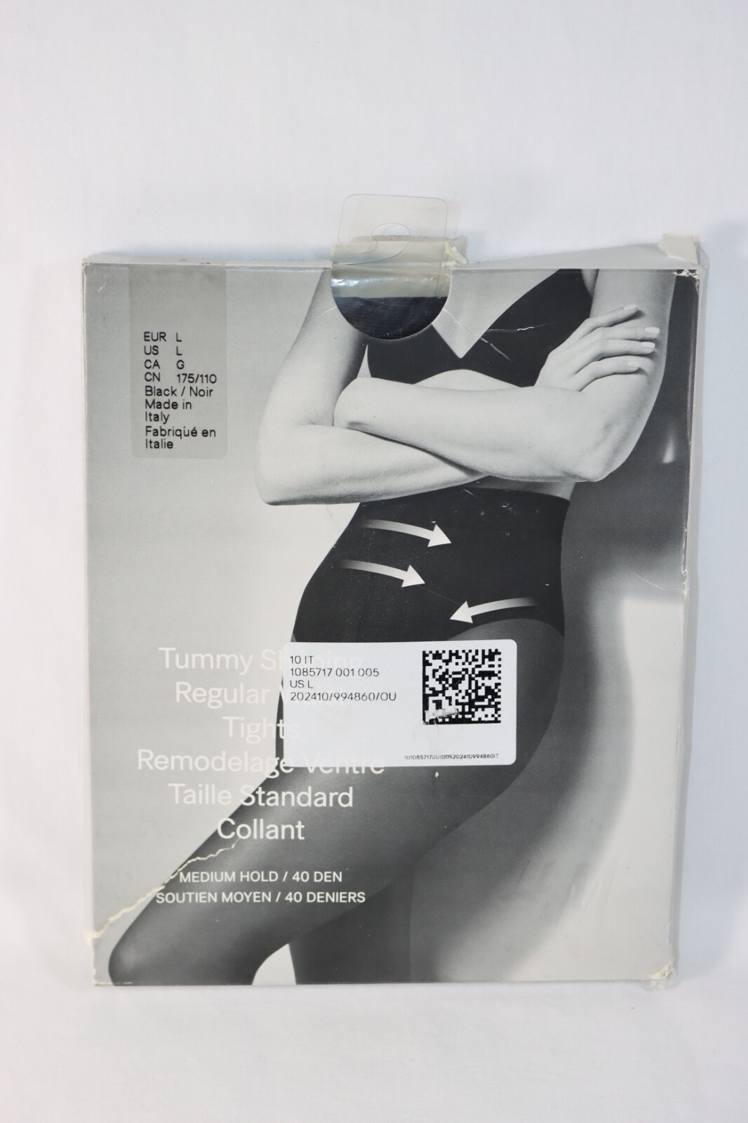 H&M Black Tights Tummy Shaping Medium Hold 40 Den Nylons Italy Shapewear Size L
