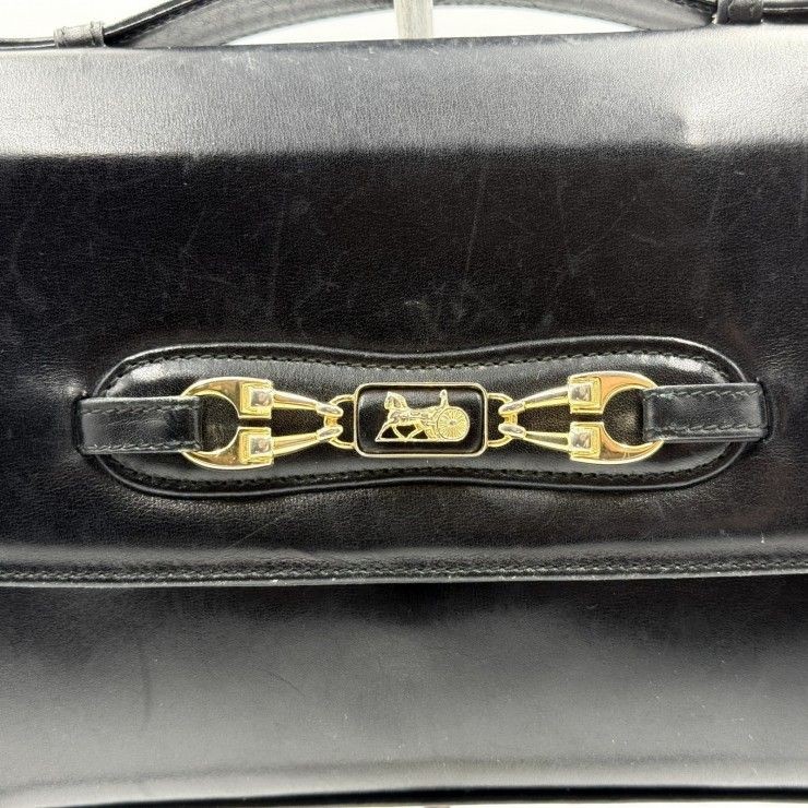 CELINE (Celine) Carriage Hardware Vintage Shoulder Bag Leather Black Gold Hardwa
