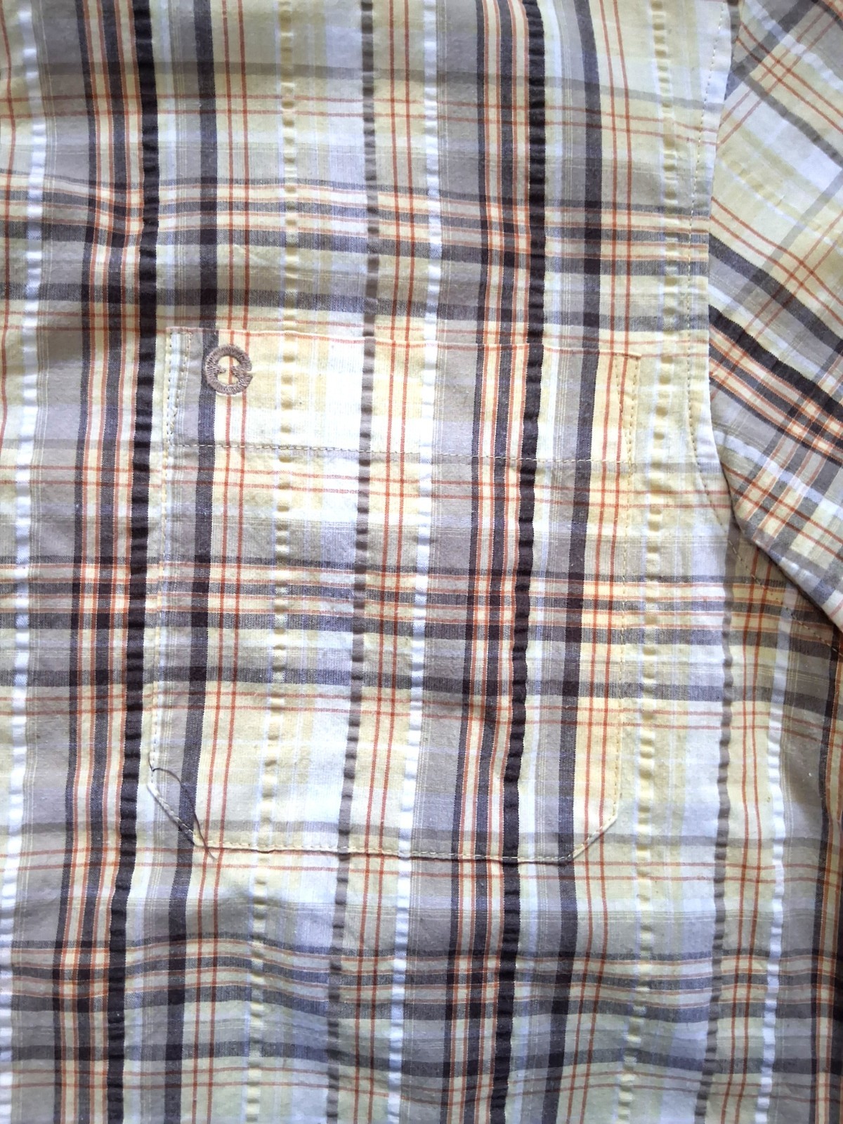 GH Bass Earth Men’s Small Yellow Plaid Seersucker Short Sleeve Button Up Shirt