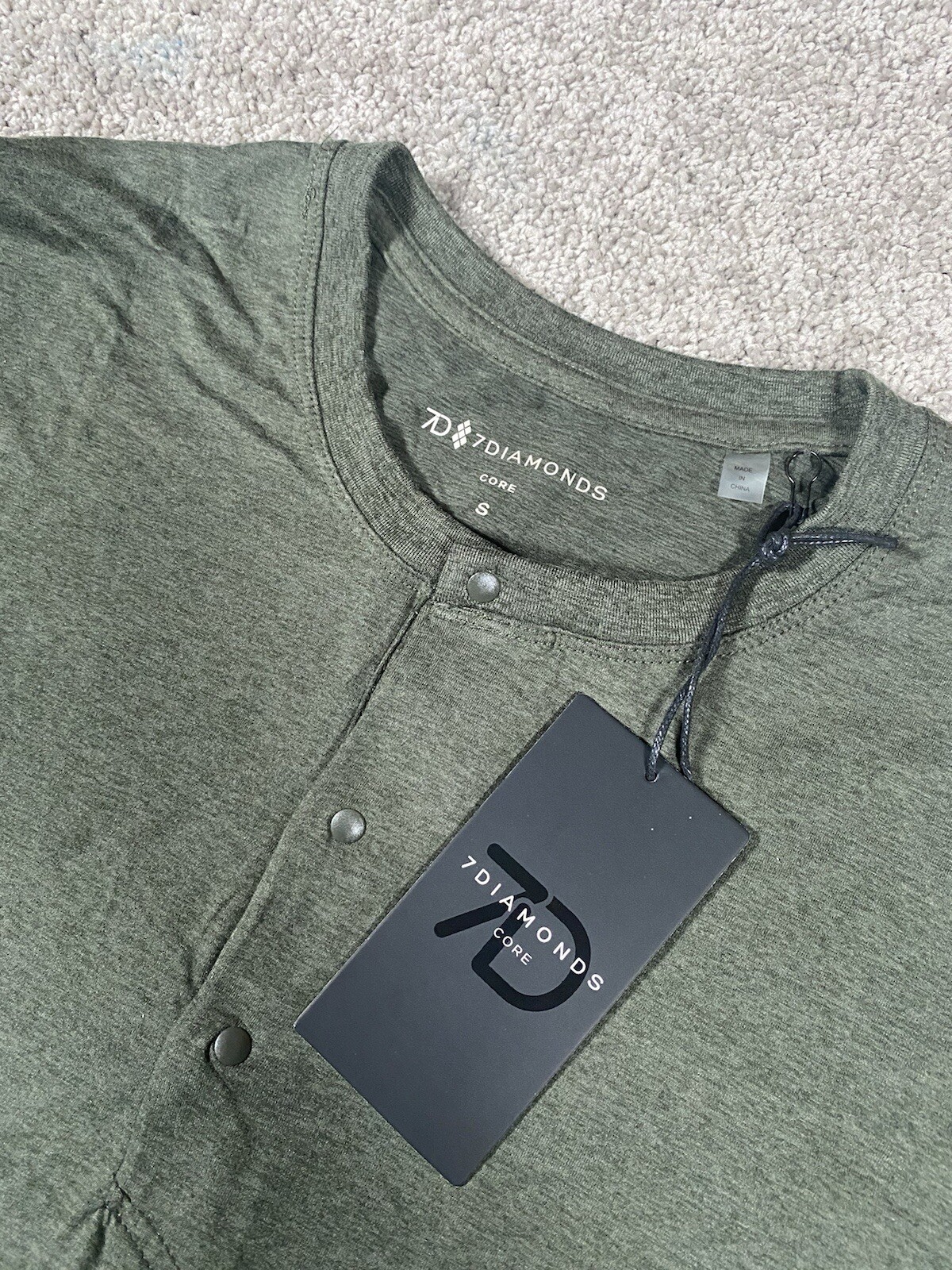 7D 7 Diamonds Core Henley Performance Shirt Long Sleeve Olive Green Men’s Size S