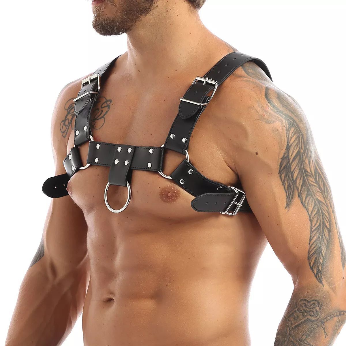 Adjustable PU Leather Body Chest Harness Belt Shoulder Elastic Buckle Strap Men