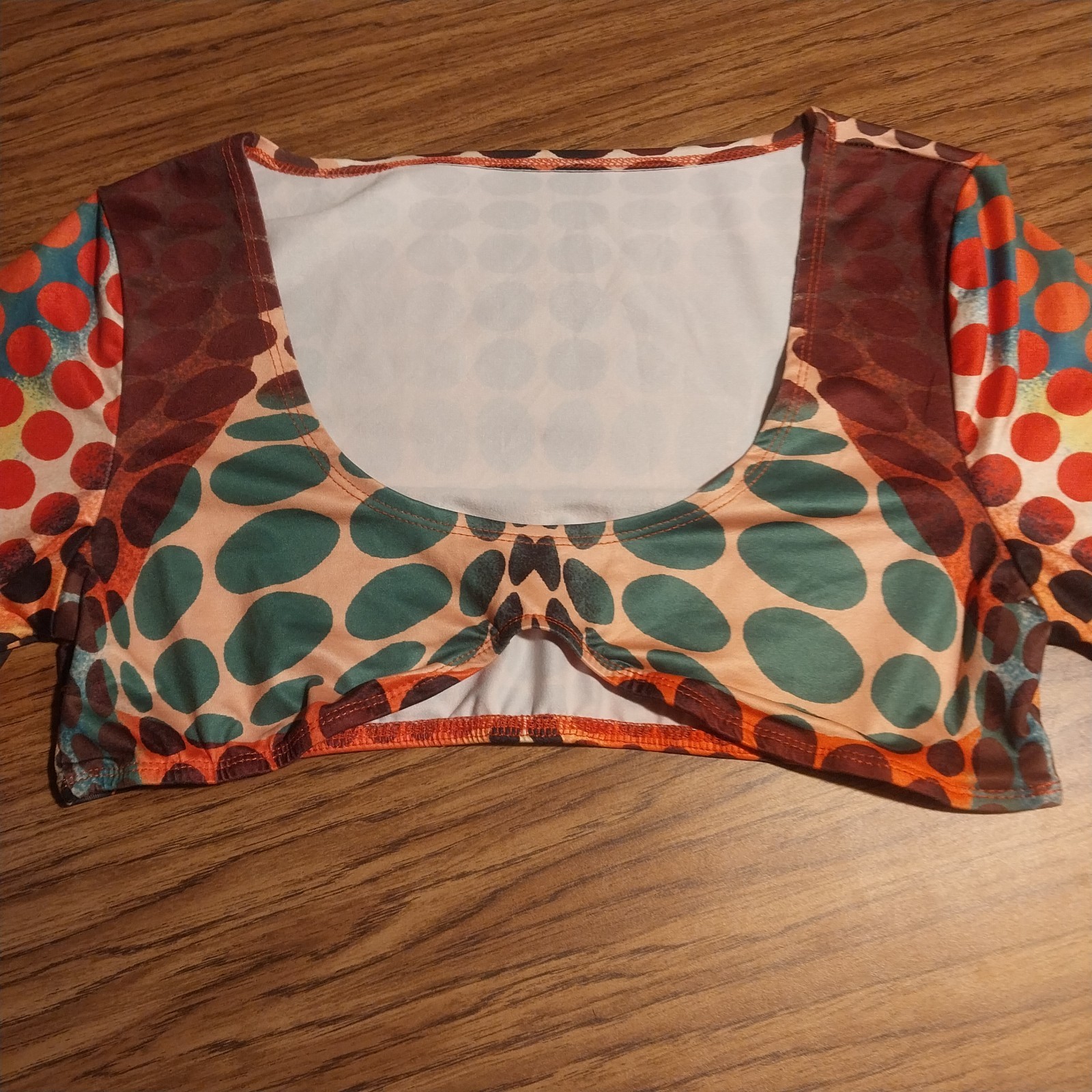 Cropped U Neck Longsleeve Top Polka Dot Bikini Printed Multicolor