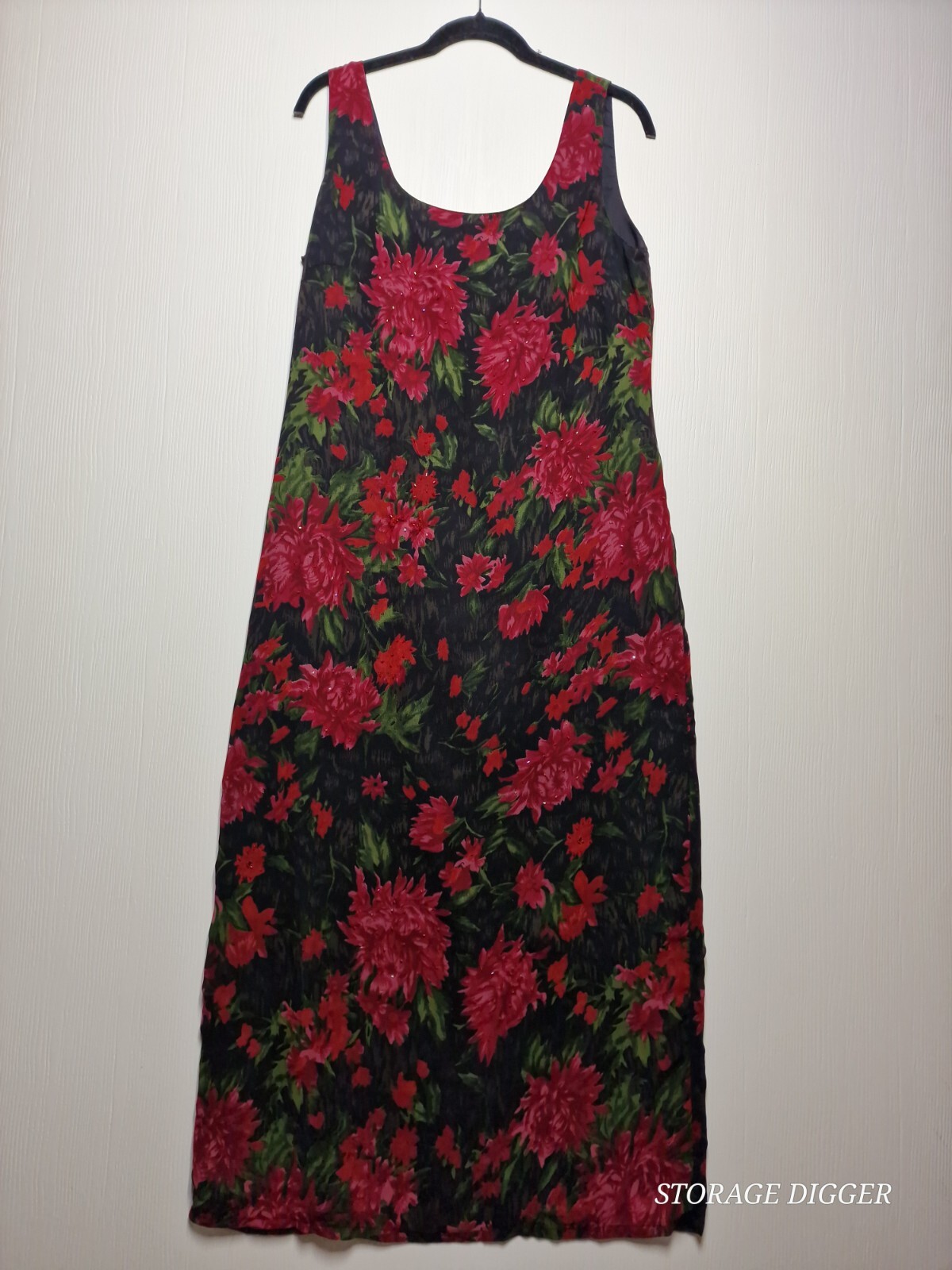 Vtg Eva Blue Maxi Dress Women’s 12 Multicolor Floral 100% Polyester Lined Beaded