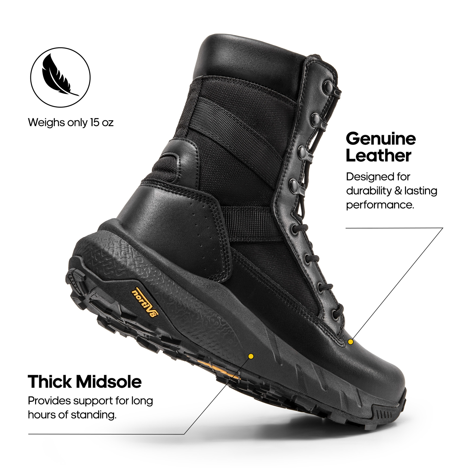 NORTIV 8 Mens Military Boots Tactical Boots 8 inches Hiking Leather Combat Boots