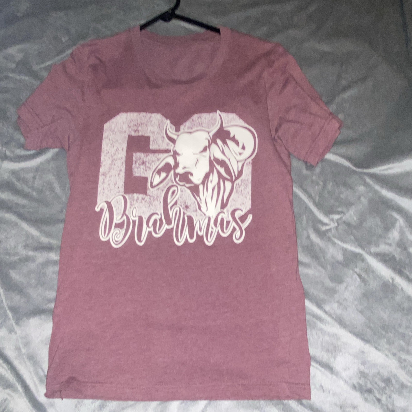 Handmade Pink Go Brahmas Bull Head Graphic Crew Neck Short Sleeve T-Shirt S