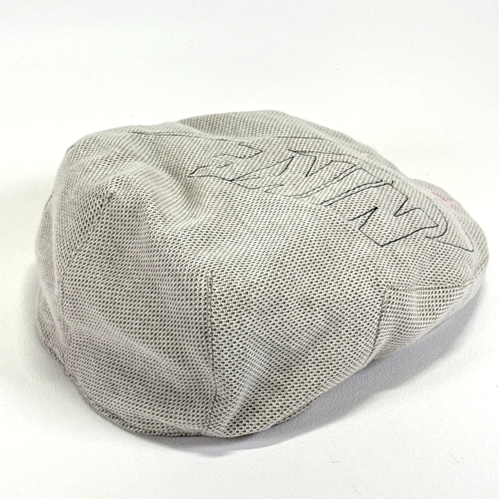 Vtg Nike Air Mesh Newsboy Hat L/XL Cream Pink Y2K Big Logo Driver Cap Flat Cap