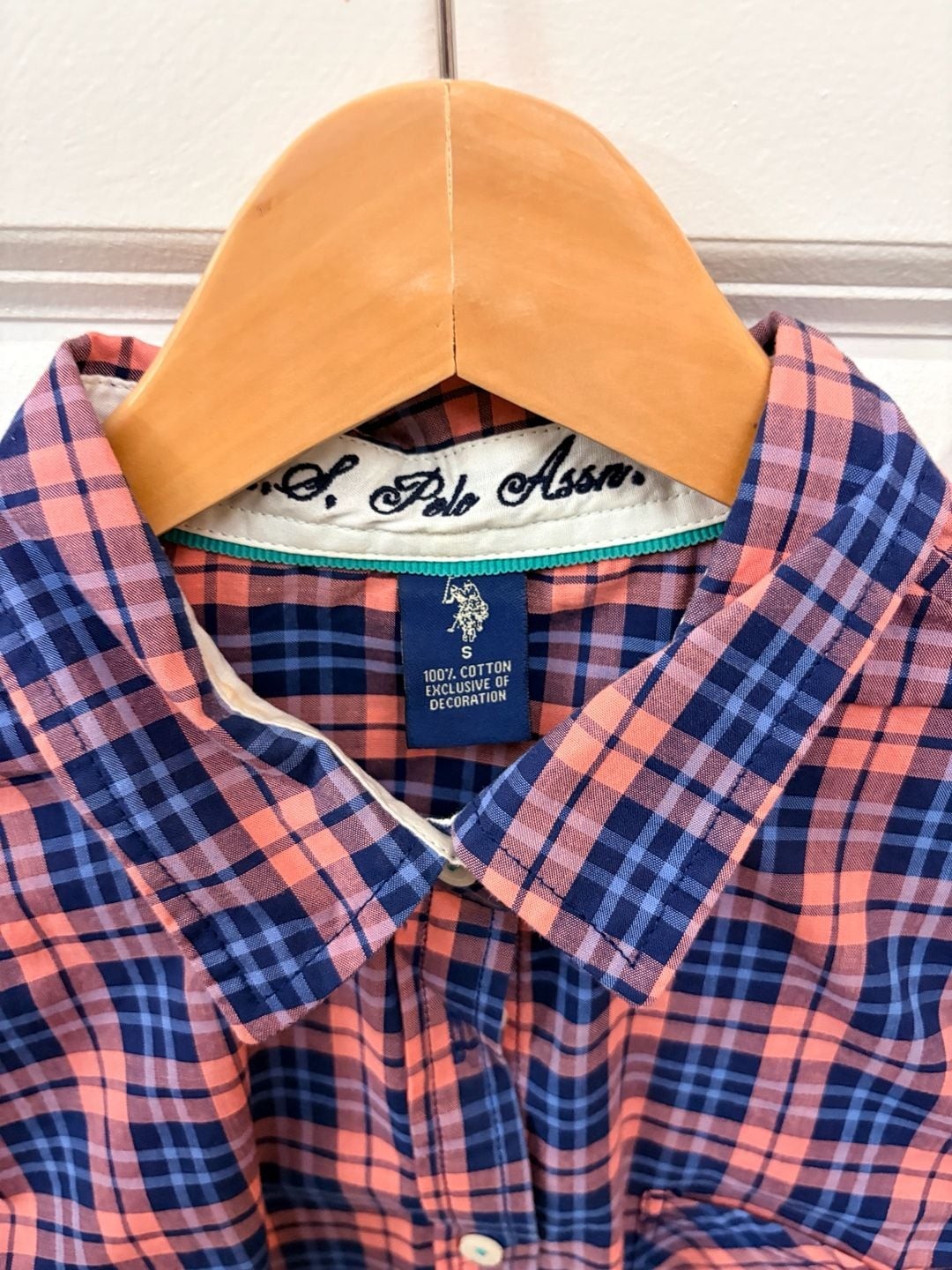 US Polo Association Botton Down Blue + Pink Plaid | Small Womens