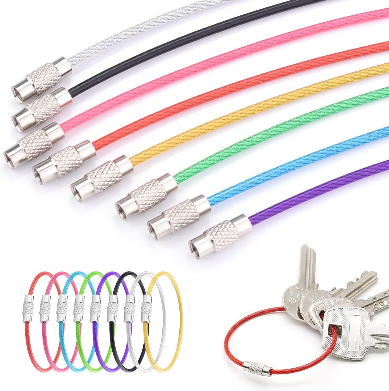 10Pcs Wire Keychain Cable, Cable Stainless Steel Key Ring, Luggage Tags Loops US