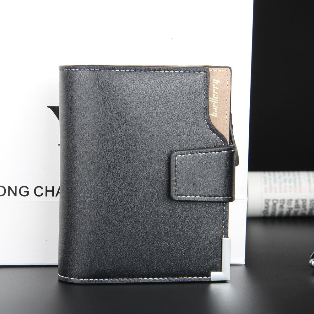 Mens Leather Trifold Wallet Short Purse with Hasp Zipper Pocket Muli-card Holder