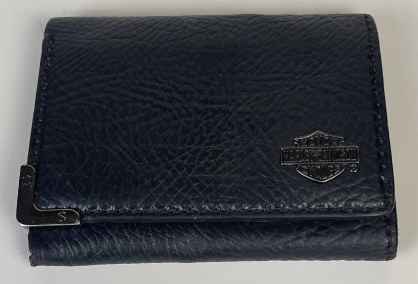 Harley Davidson Black Genuine Leather Trifold Wallet Motorcycles Since 1903 Good