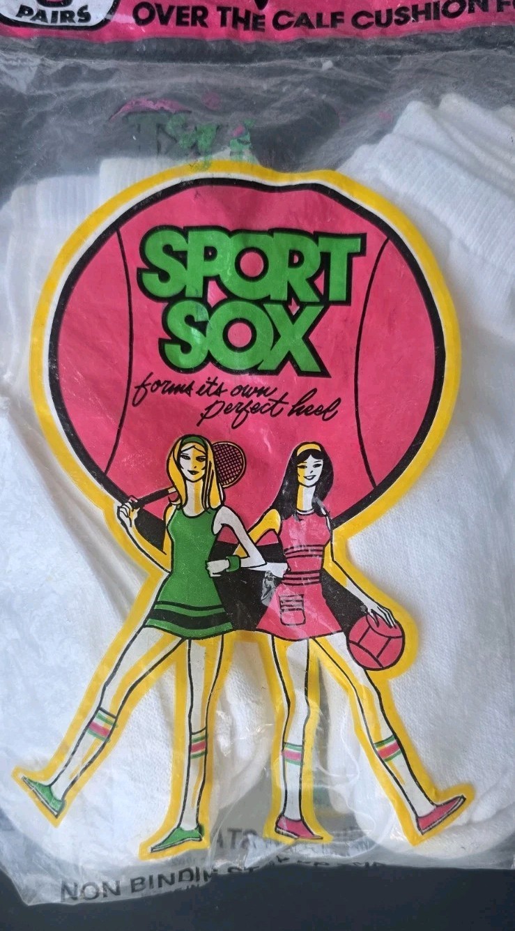 Vintage NOS Girls Sport Sox Over Calf Cushion Foot White Athletic Socks Sealed
