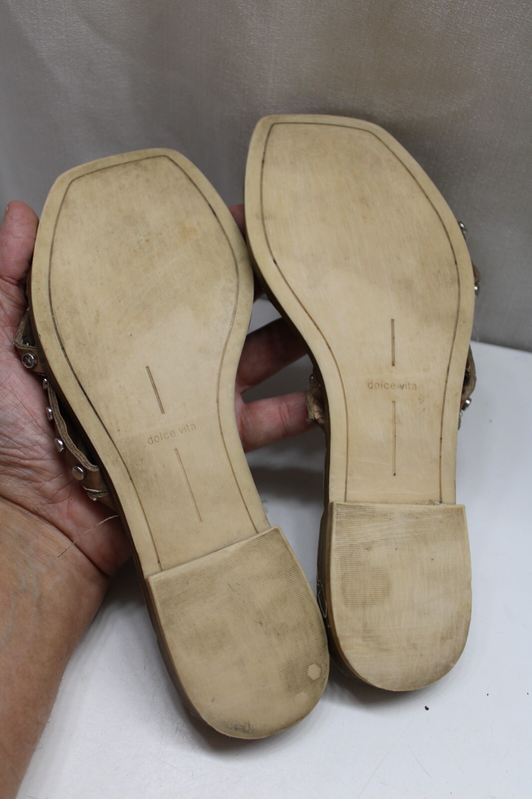 Dolce Vita Flat (Under 1 in) Studded Gladiator Cross Strap Slip-On Sandals Tan8