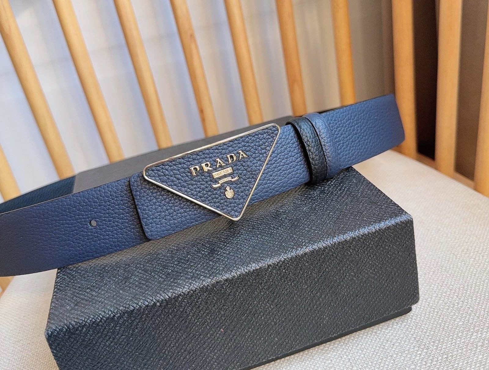 Prada men’s blue/black leather belt