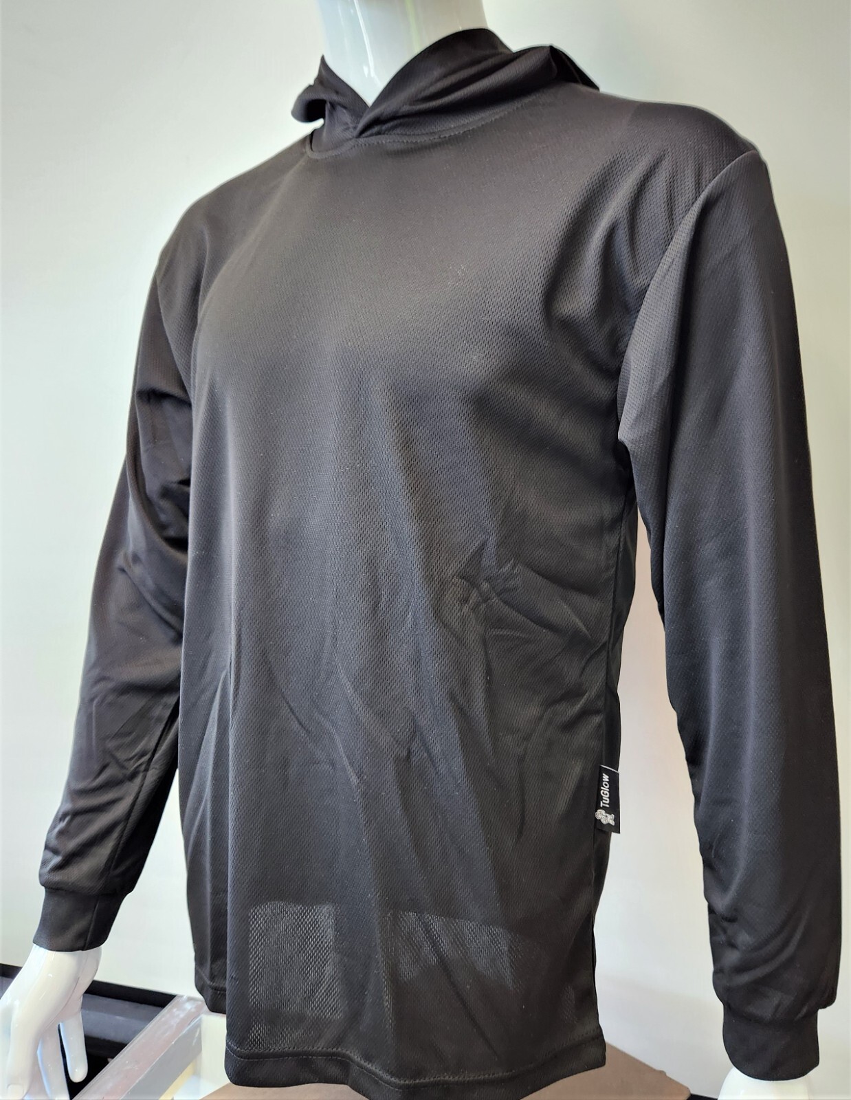 Black Long Sleeve Safety Shirt With Hoodie, Quick Dry Polyester Birdeye mesh