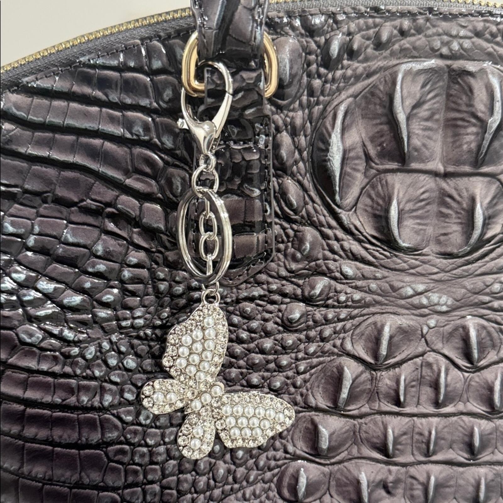 Silver Faux Pearl and Crystal Bag Charm/Key Chain