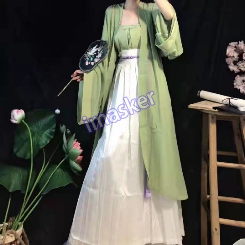 Chinese Hanfu Violets Dress Flowing Maxi Dress Chinese Women Embroidery3PCS Set