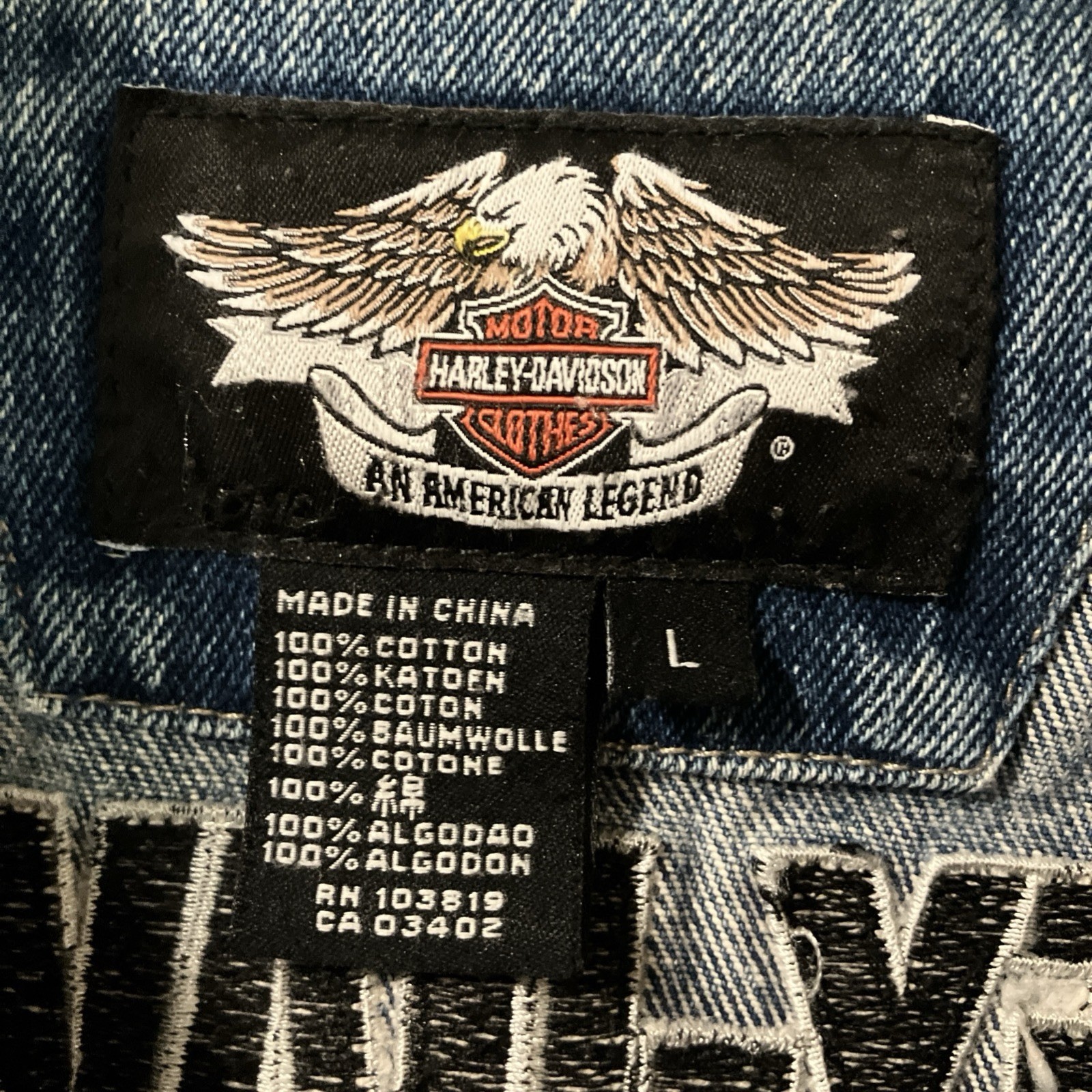 Vintage Harley Davidson Jacket Mens Large Denim 1903-2008 105th Anniversary Coat
