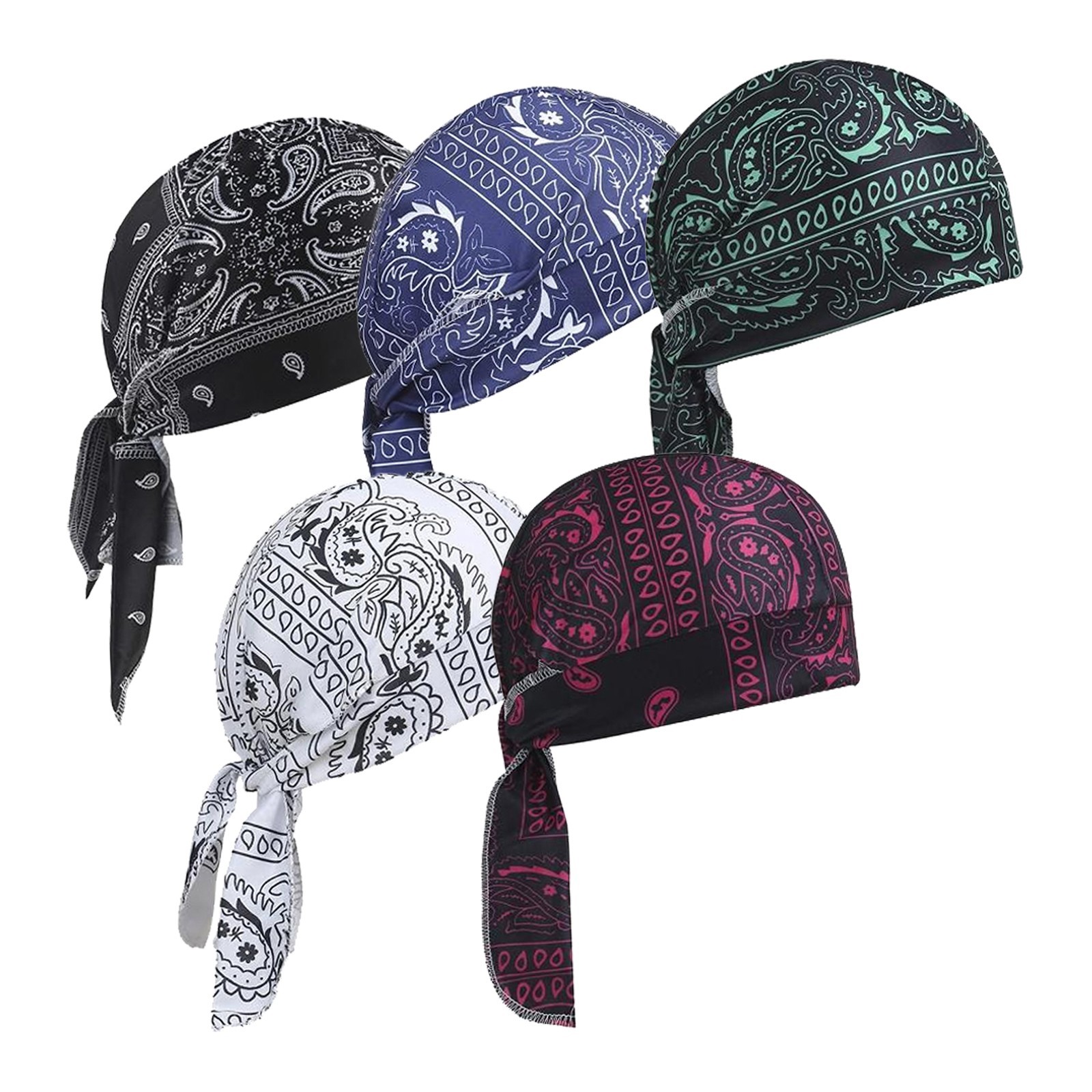 5x Elastic Motorcycle Wrap Biker Du Bandana Paisley Doo Rag Head Skull Cap Durag
