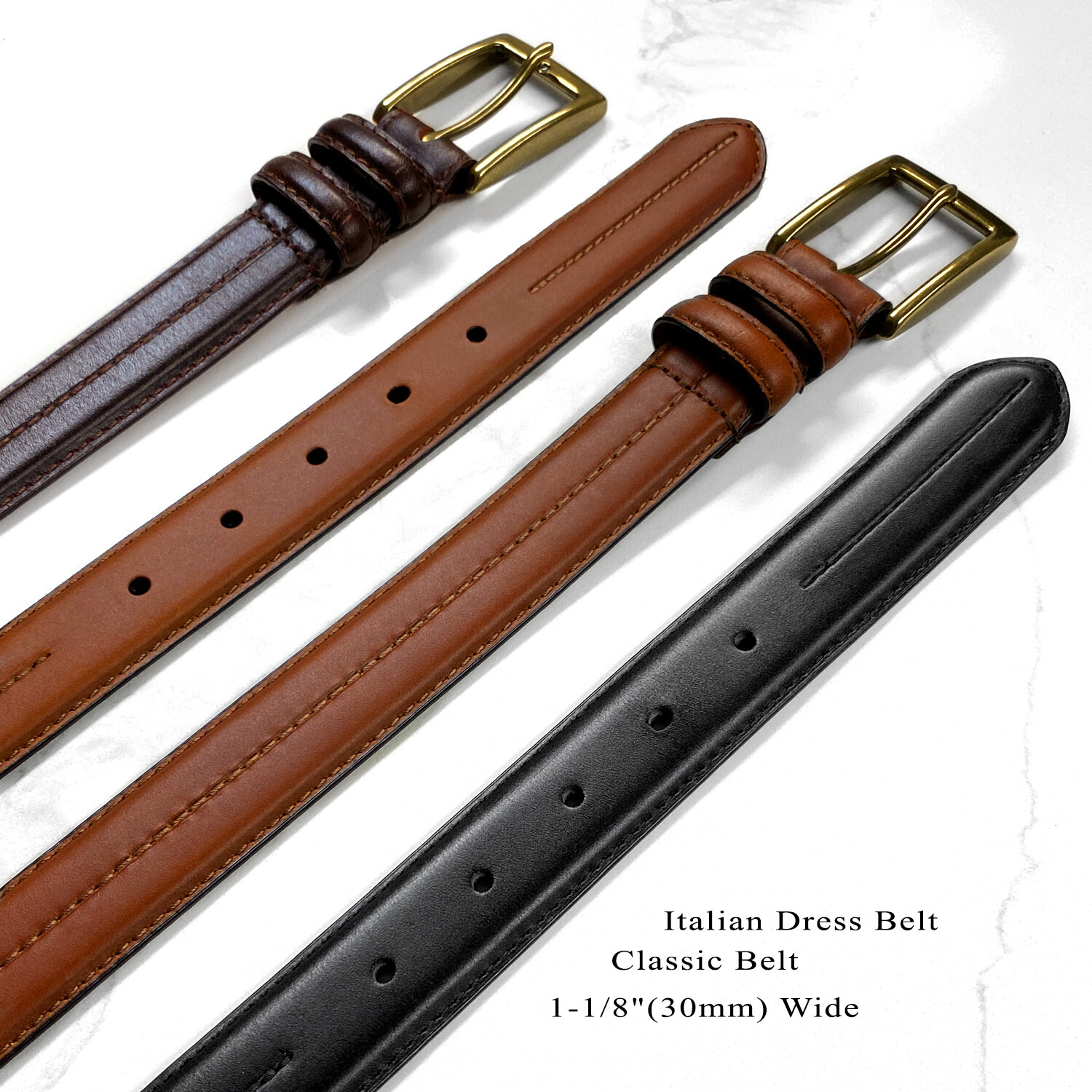 Men Oil-Tanned Genuine Leather Italian Dress Belt 1-1/8″(30mm) Wide