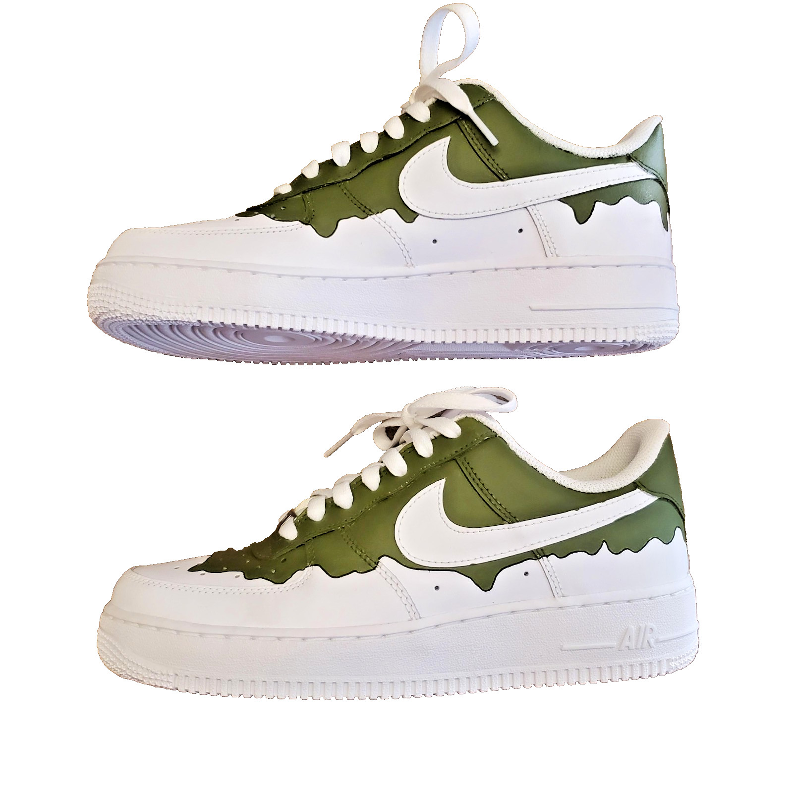 Nike Air Force 1 Low (Style 315115-112) White/Olive Green Drip Custom Size 8.5