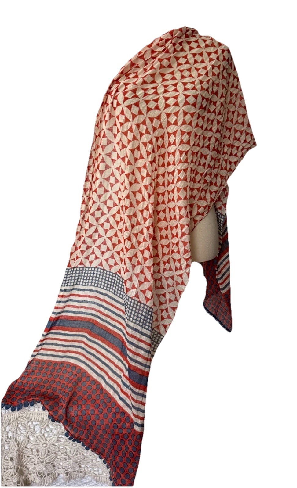 SPARTINA 449 Long Scarf (22”x75”) 100% Viscose Beige Orange Blue Trimmed NWT