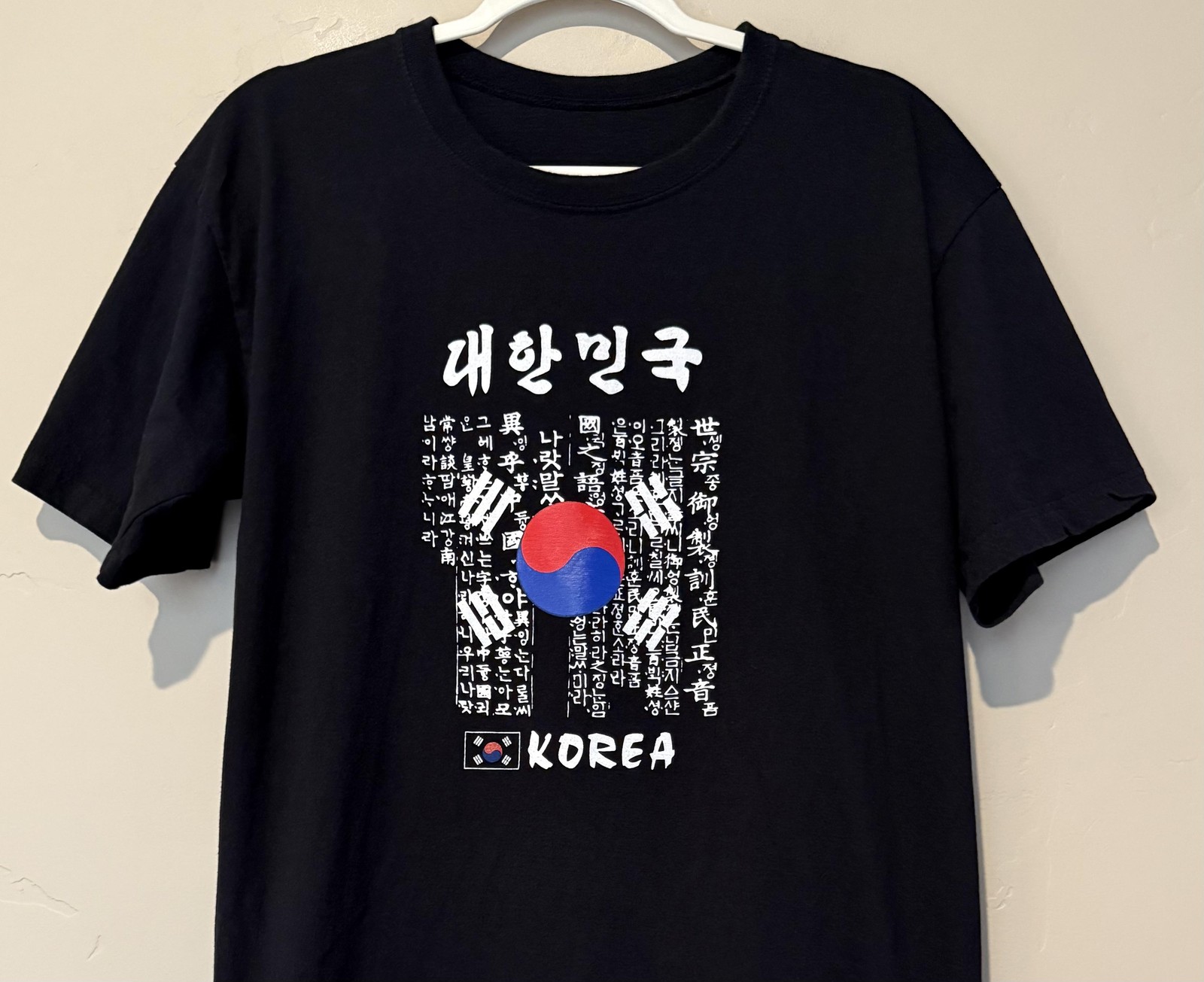Korea Flag Shirt Mens L Black Hangul Graphic South Korea Travel Tee Souvenir