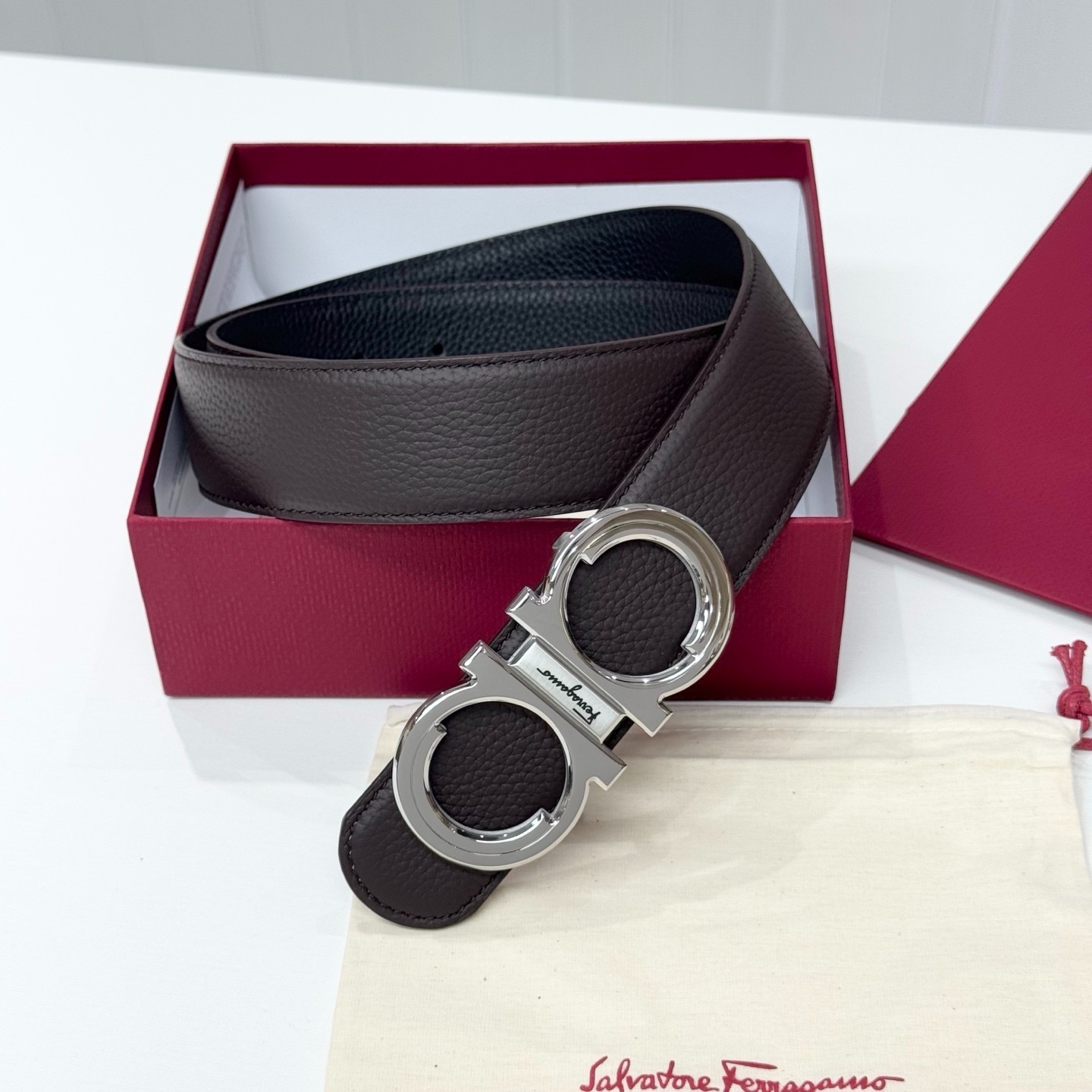 Authentic Ferragamo Belt Gold /Silver Buckle width 3.8cm/1.5inch Reversible