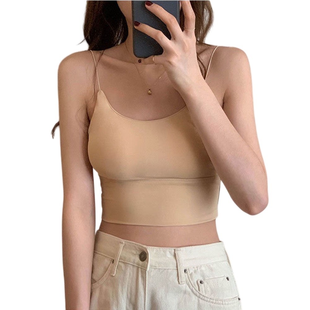 Women’s Backless U Neck Tank Top Ice Silk Spaghetti Strap for Vacation Yoga