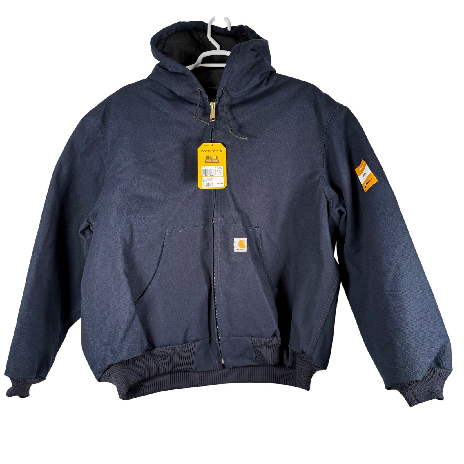 Carhartt J140 Firm Duck Flannel Lined Active Jacket Mens 2XL Navy Blue Made USA