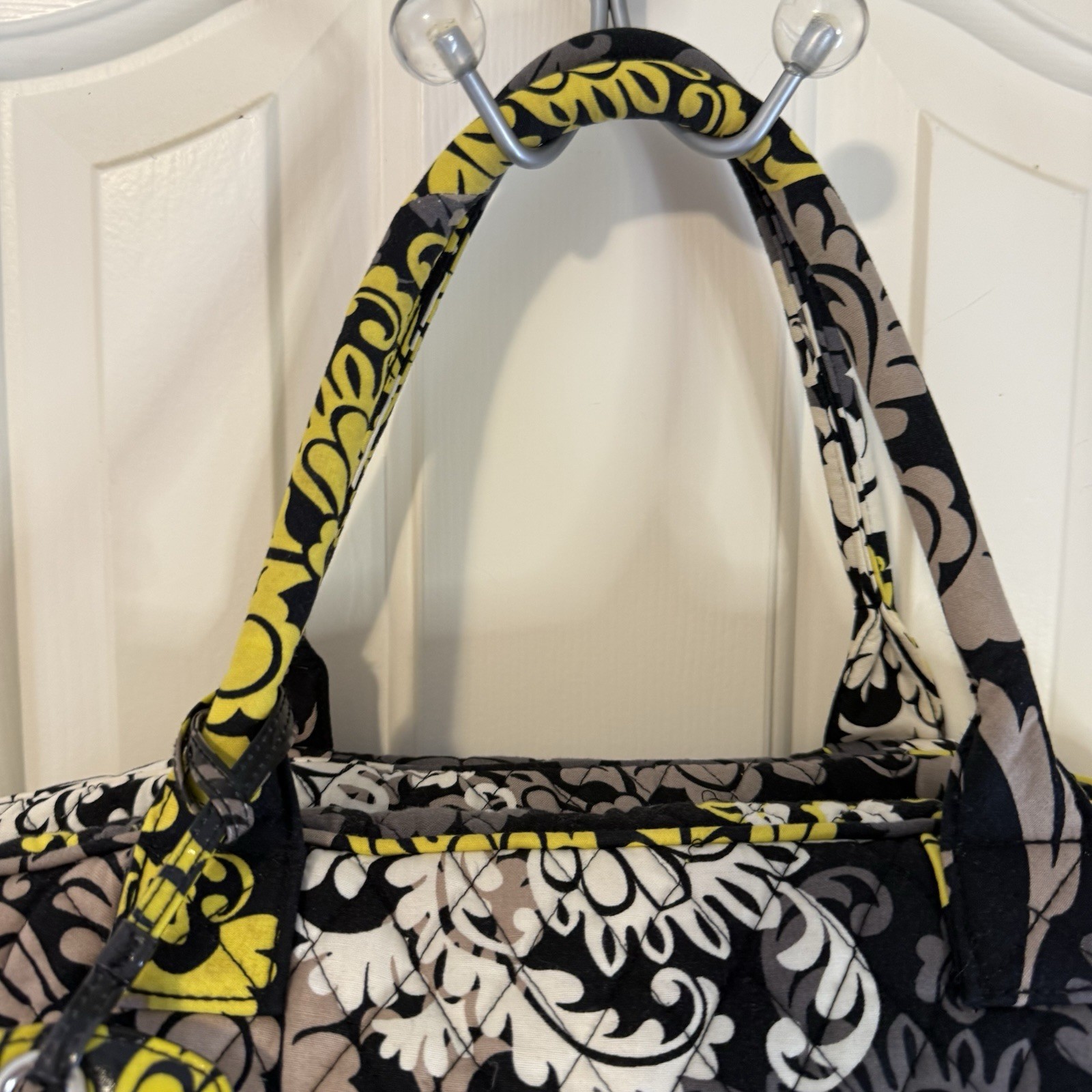 Vera Bradley Fanfare Traveler Weekender Bag Black White Yellow Boho Paisley