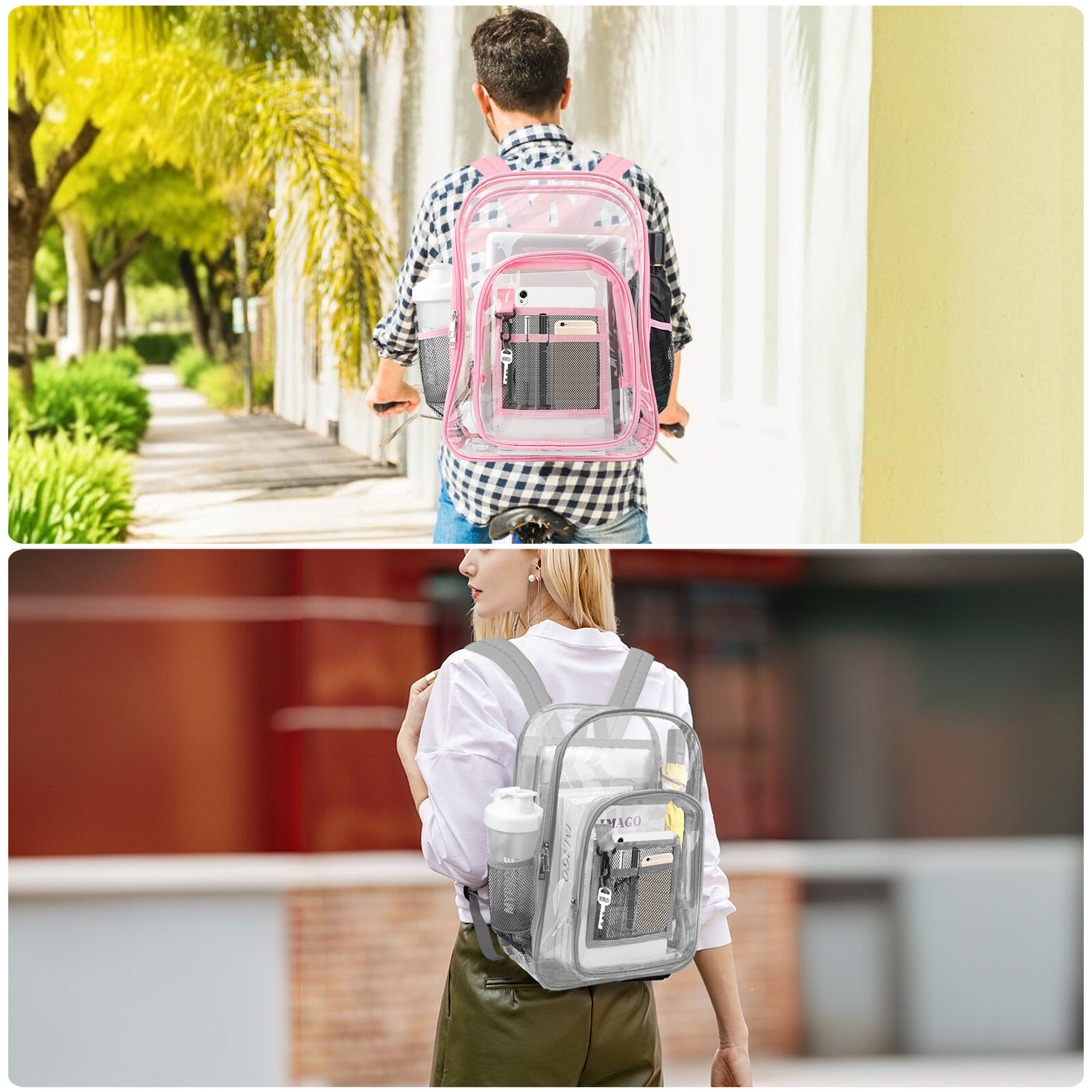 Clear Backpack Transparent See Through School Heavy Duty Bookbag