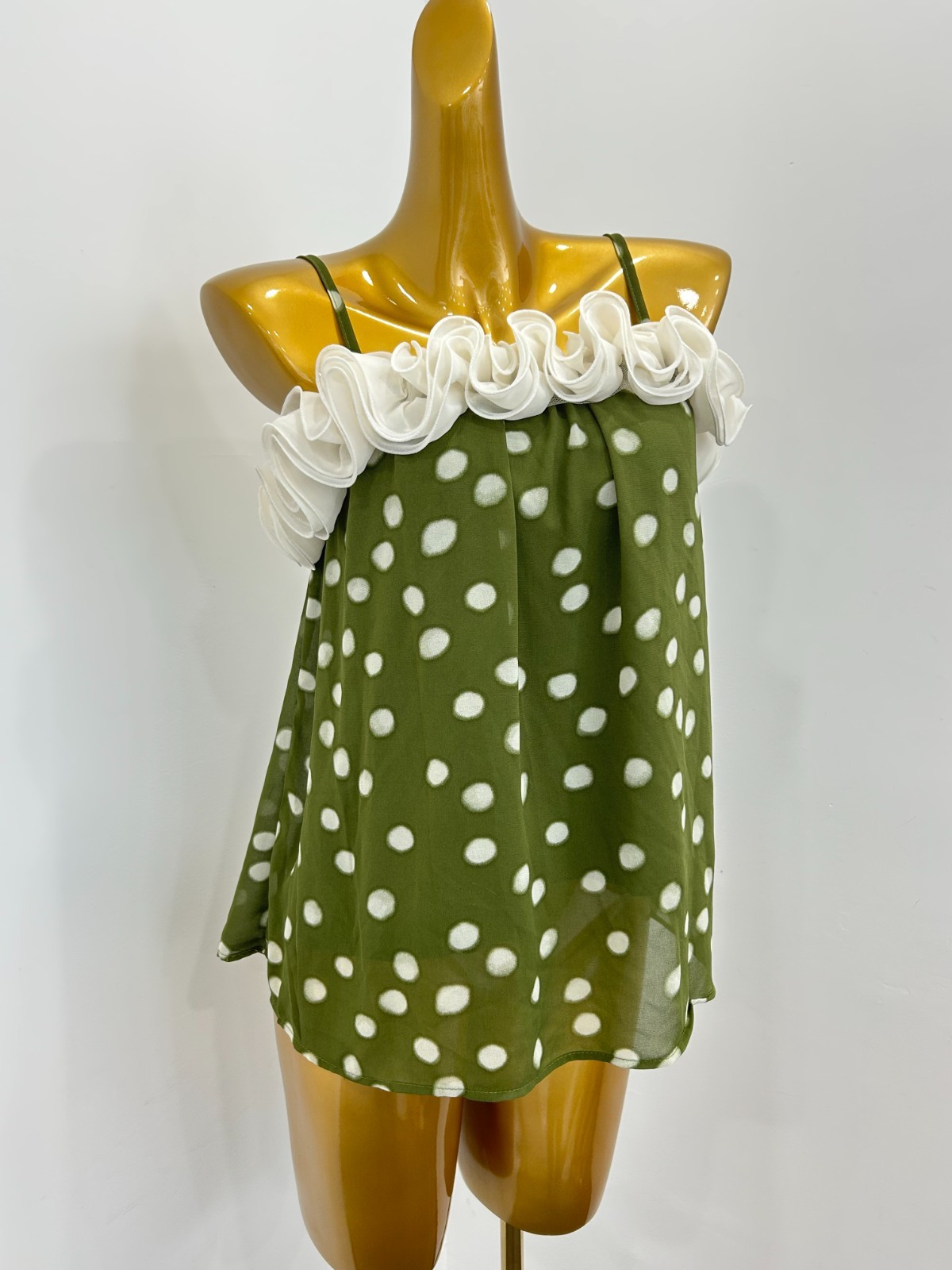 Sweet Y2K Off-The-Shoulder Ruffled Polka Dot Chiffon Cami Top Summer Daily gift