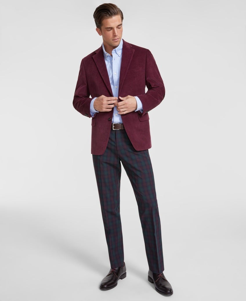 Tommy Hilfiger Men’s Modern-Fit Corduroy Elbow Patch Sport Coat – Burgundy-40S