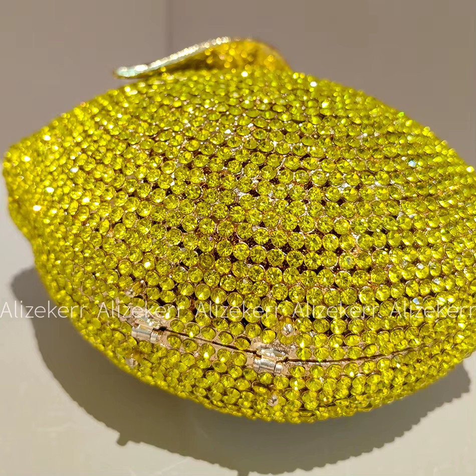 Lemon Shaped Diamond Evening Bags Women Gorgeous Unique Bling Rhinestone Metalli
