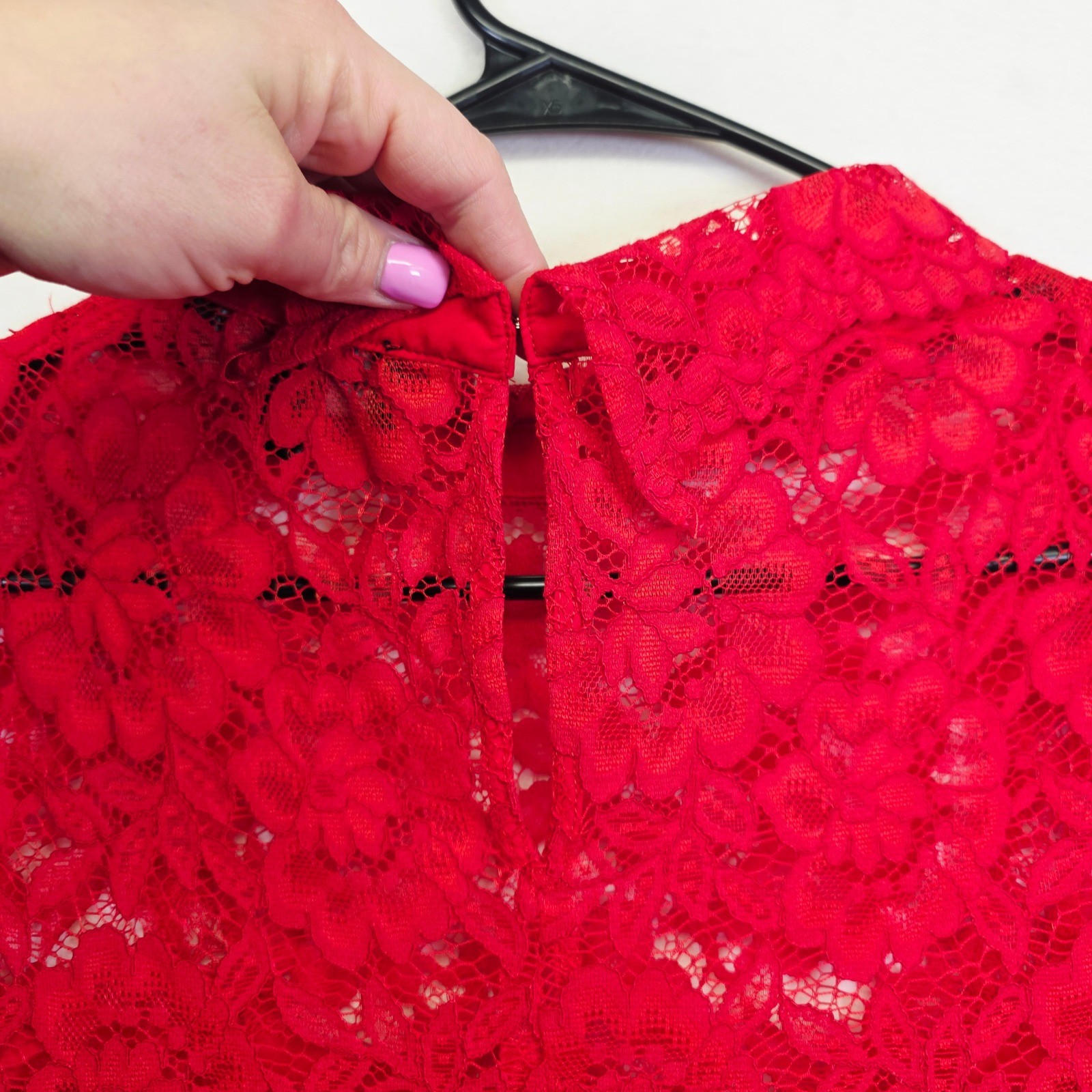 Laundry Shelli Segal Lace Blouse Womens L Red Romantic Overlay Cami Coquette