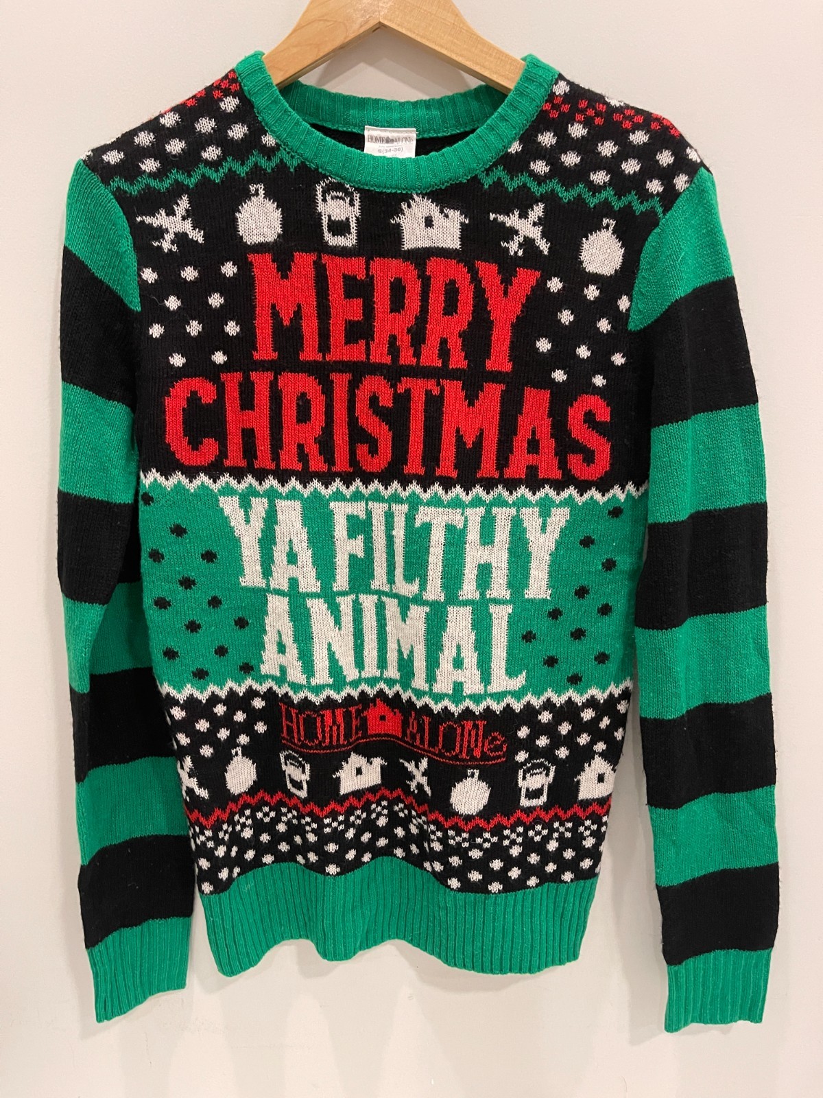 Home Alone “Merry Christmas Sweater Filthy Animal” Black Snowflake Ugly SZ S