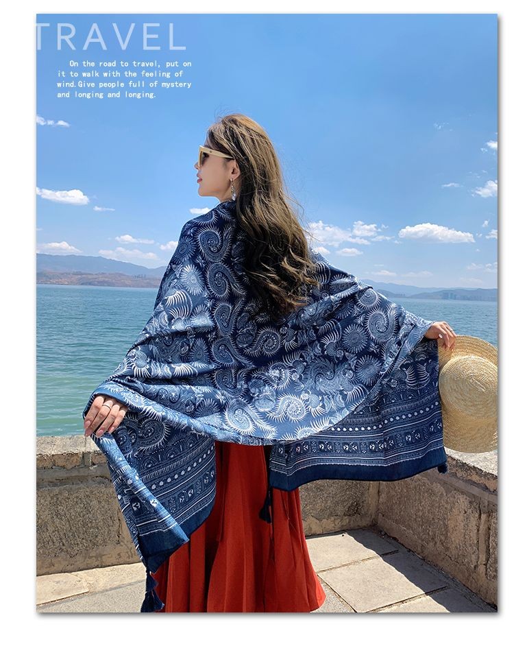 Ethnic Cotton Linen Scarf Shawl Wrap Warm Cover for Spring Fall Travel Photo