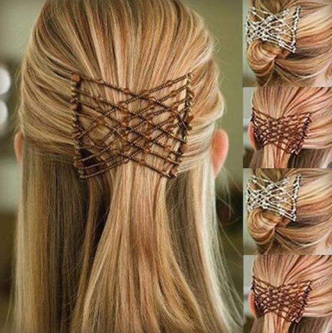 Women Elastic Beads Banana Clip Hairpin Stretch Magic Hair Comb Clip Accessories