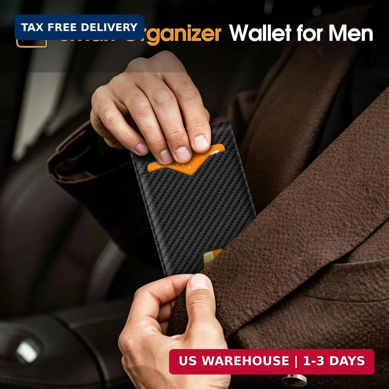 Men’s Slim Carbon Fiber Wallet RFID Blocking Thin Bifold Card Holder 10+ Cards