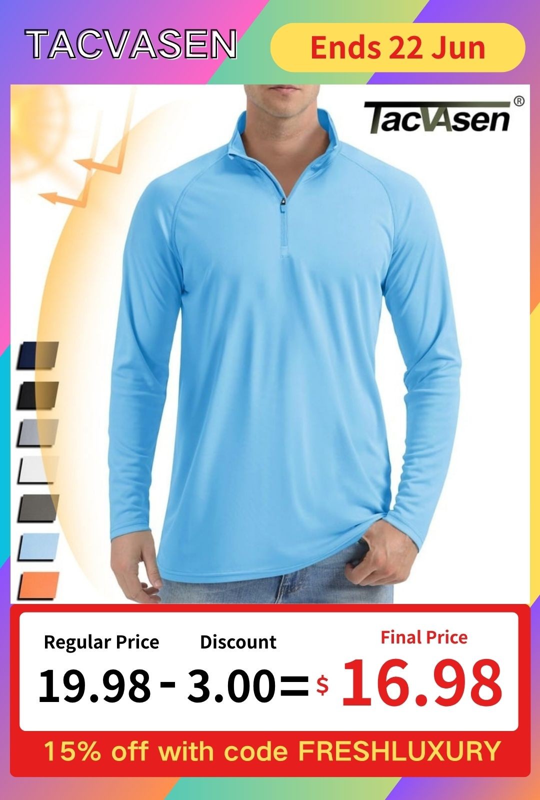 UPF50+ Men’s 1/4 Zip Sun Block UV Shirts Long Sleeve Performance Fishing T-Shirt
