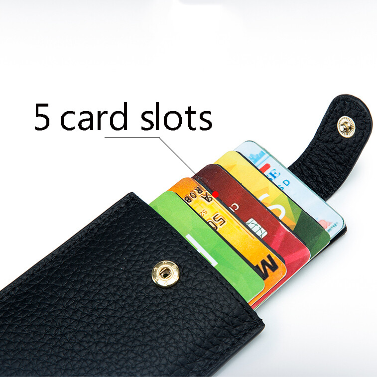 Easy Access Pull Out Wallet RFID Blocking Cowhide Leather Card Holder with Hasp