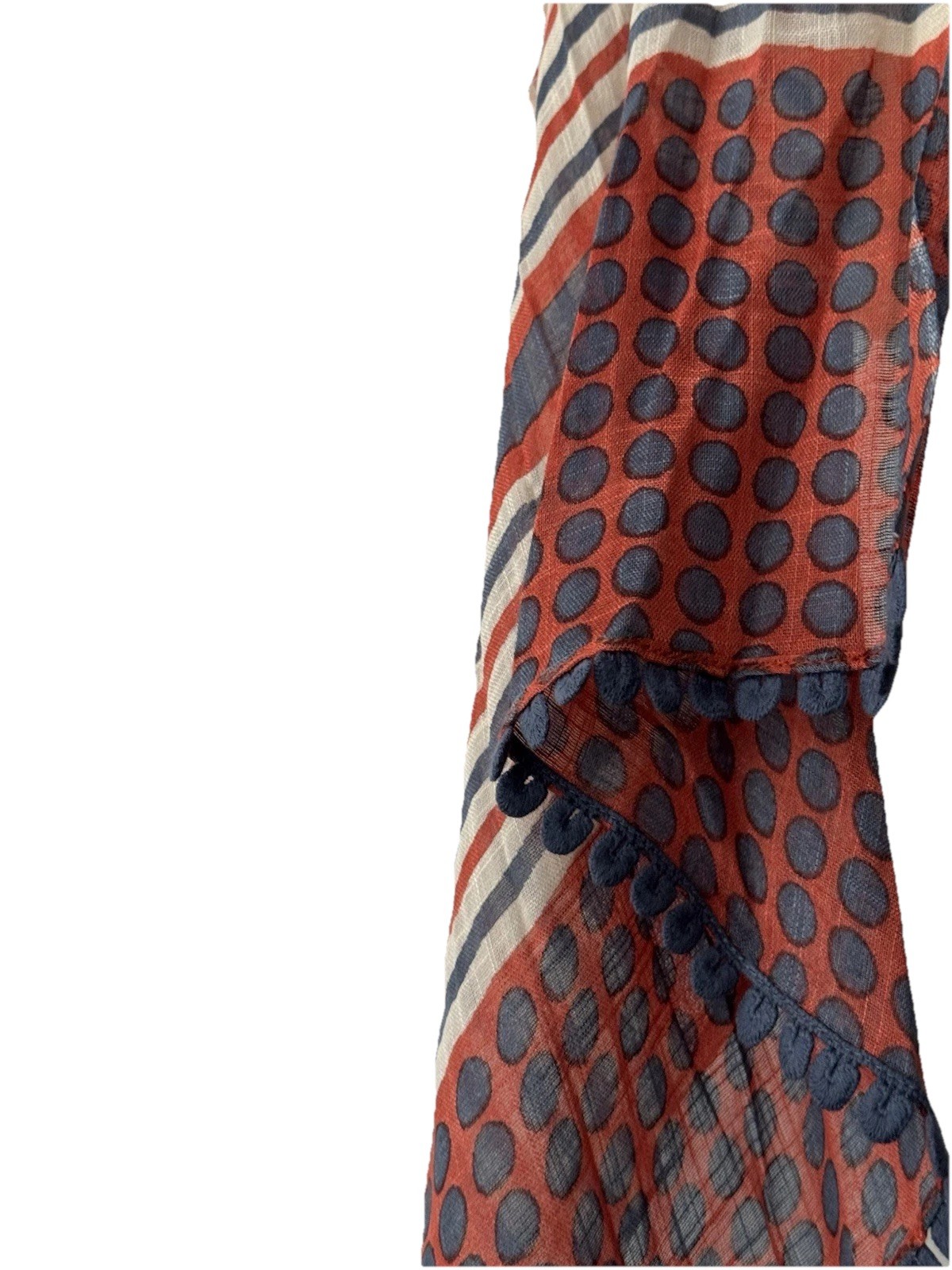 SPARTINA 449 Long Scarf (22”x75”) 100% Viscose Beige Orange Blue Trimmed NWT
