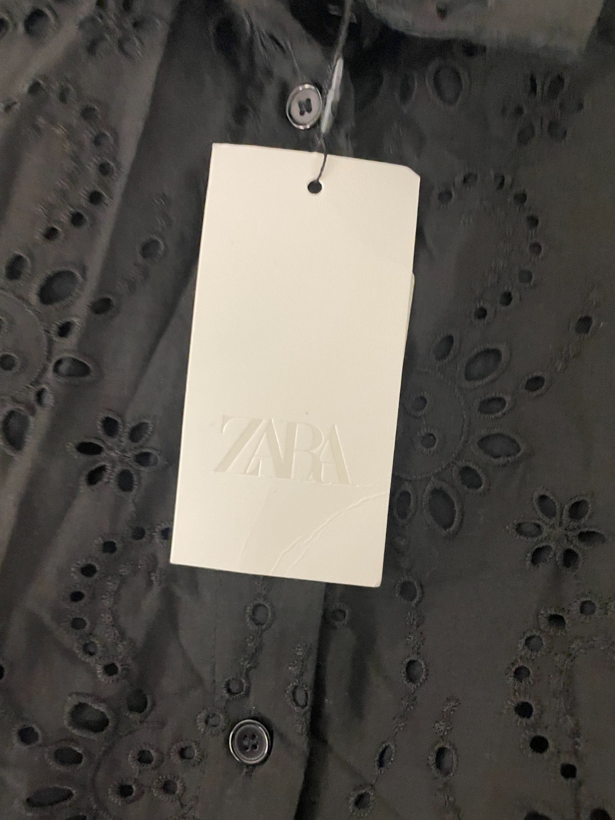 Zara Womens Shirt Dress midi Small Black Eyelet Belted Short Sleeve 8223/087 NWT