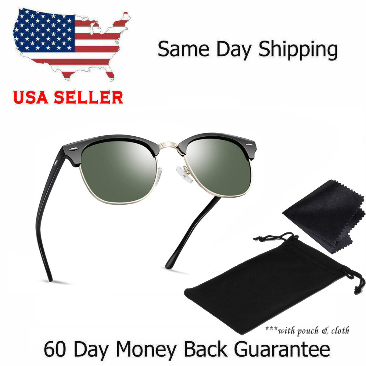 Retro Vintage Polarized Sunglasses Mens UV400 Half Metal Frame Club Sunglasses