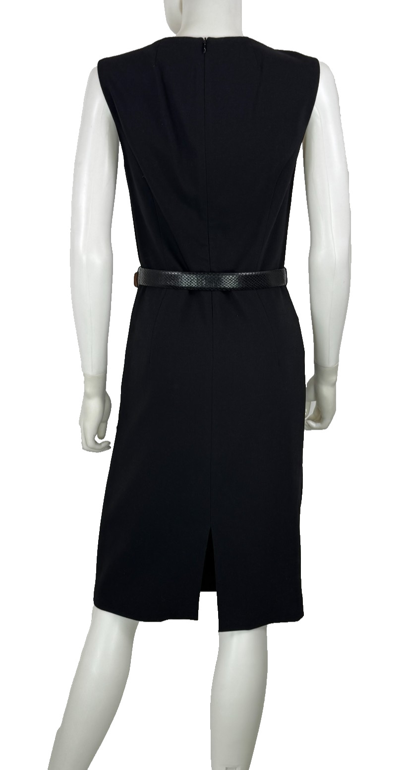 $1.7K Michael Kors Italy Black Wool Dress 6 US 42 IT M Zip Leather Belt Runway