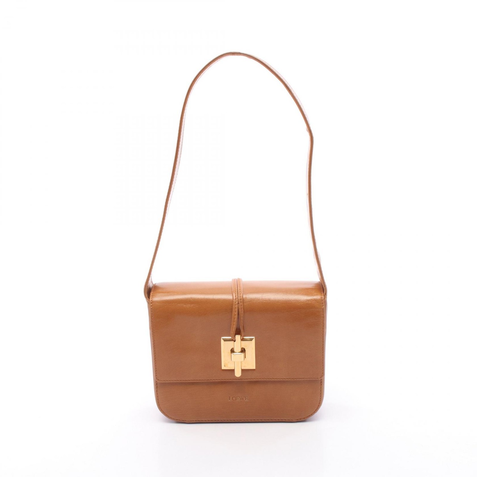 LOEWE Shoulder Bag leather Brown Gold GHW Used Women